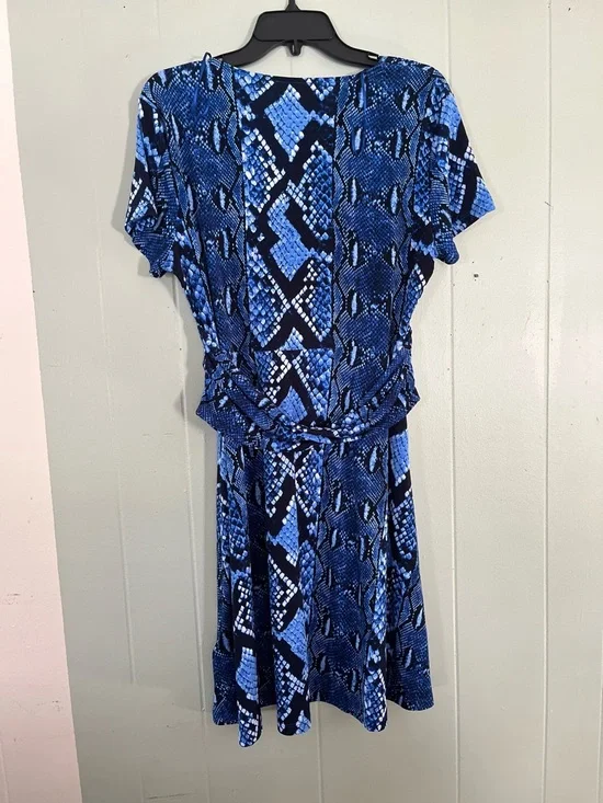 NWOT MICHAEL Michael Kors Blue Snake-Print Wrap-Style Midi Dress - Picture 3 of 3